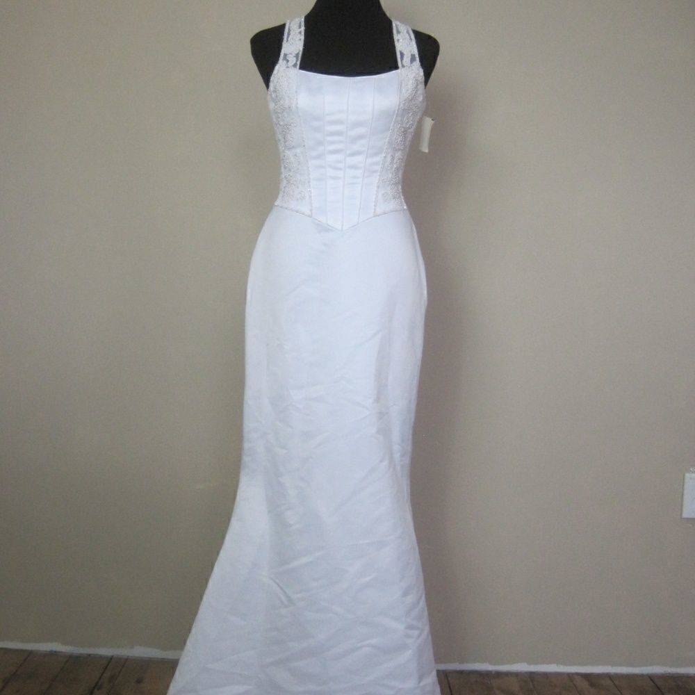 Davids Bridal Sheath Straight Neck Gown Elegant